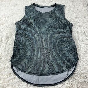 Lululemon High Neck Split Hem Run Tank Dimensional Icing Blue Multi